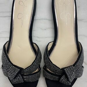 Jessica Simpson Black and Silver Heels with Rhinestone Embellishments